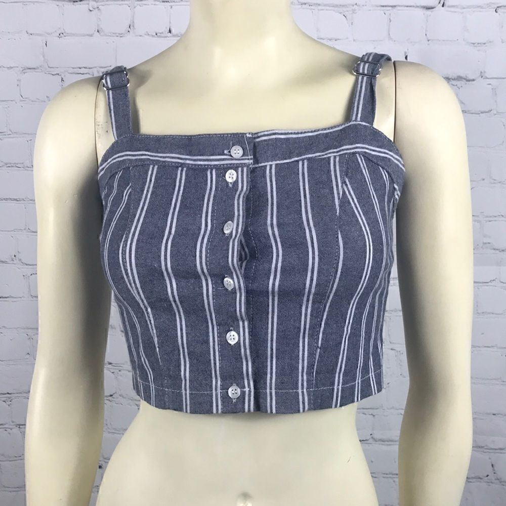 Brandy Melville Sz S/XS Button Halter top Blue EUC